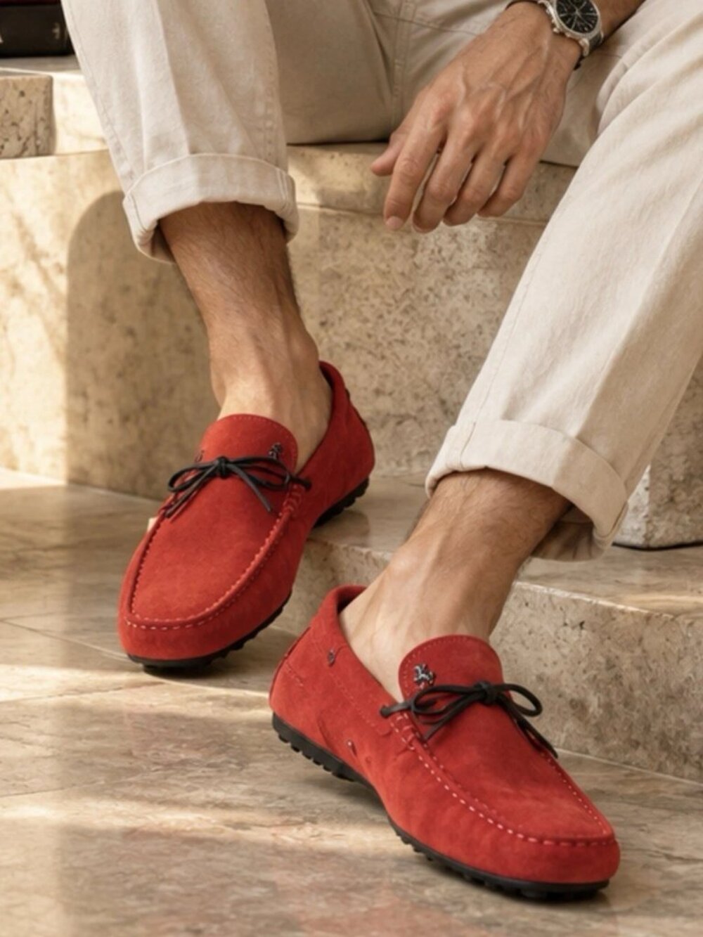 Authentic Tod’s for Ferrari Men’s Red Suede Driving Loafers Moccasins Size 11